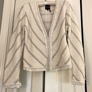 Creamy white & silver sequin jacket. Knitted. Clasp at center. Brand new.